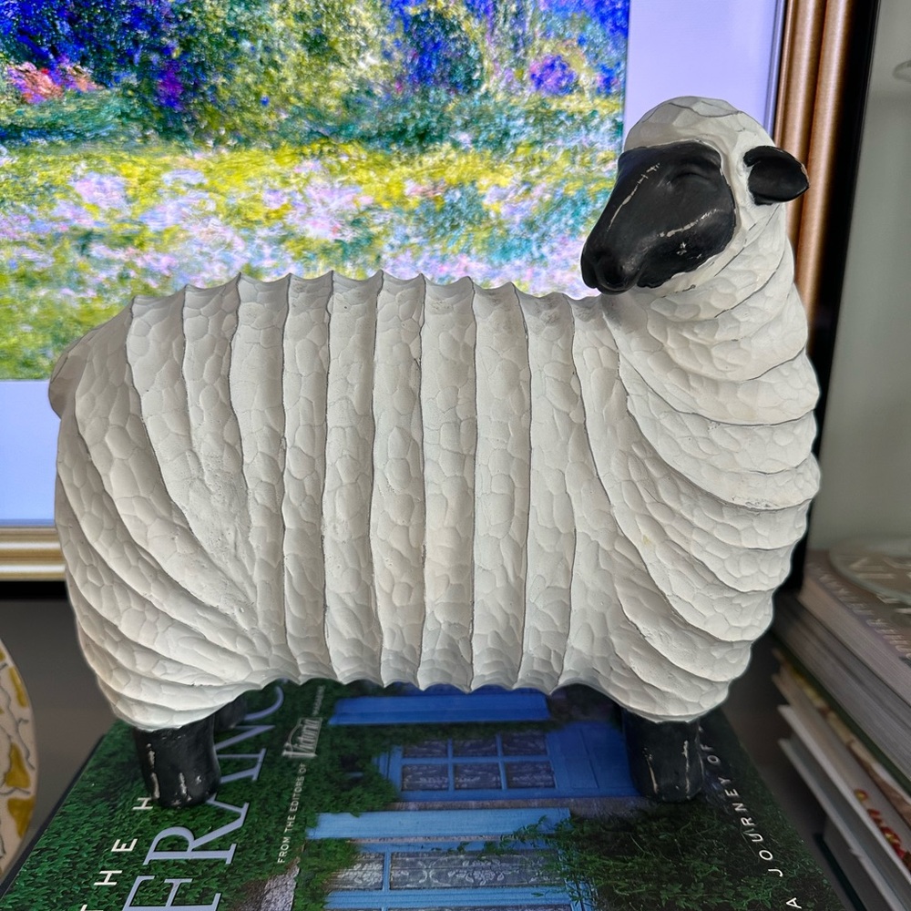 Elegant White and Black Sheep wood Sculpture vintage